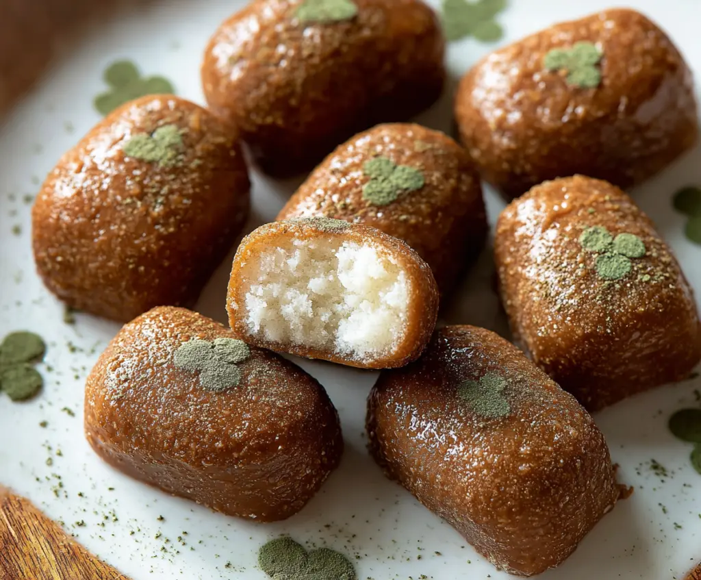 Delicious Irish Potato Candy on a plate with a rustic background
