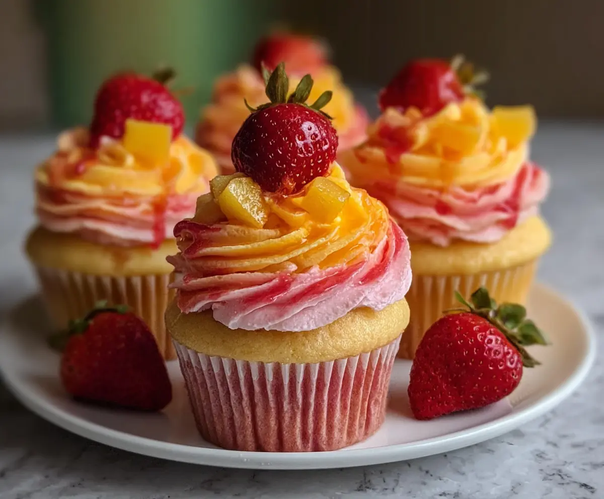 Tropical Mango Strawberry Cupcakes