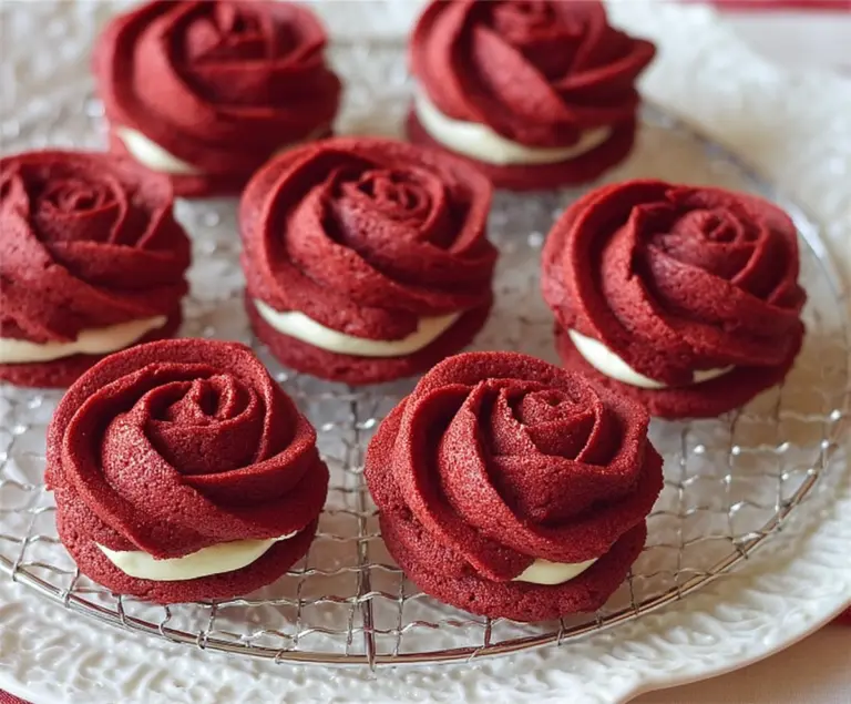 Red Velvet Rose Sandwich Cookies