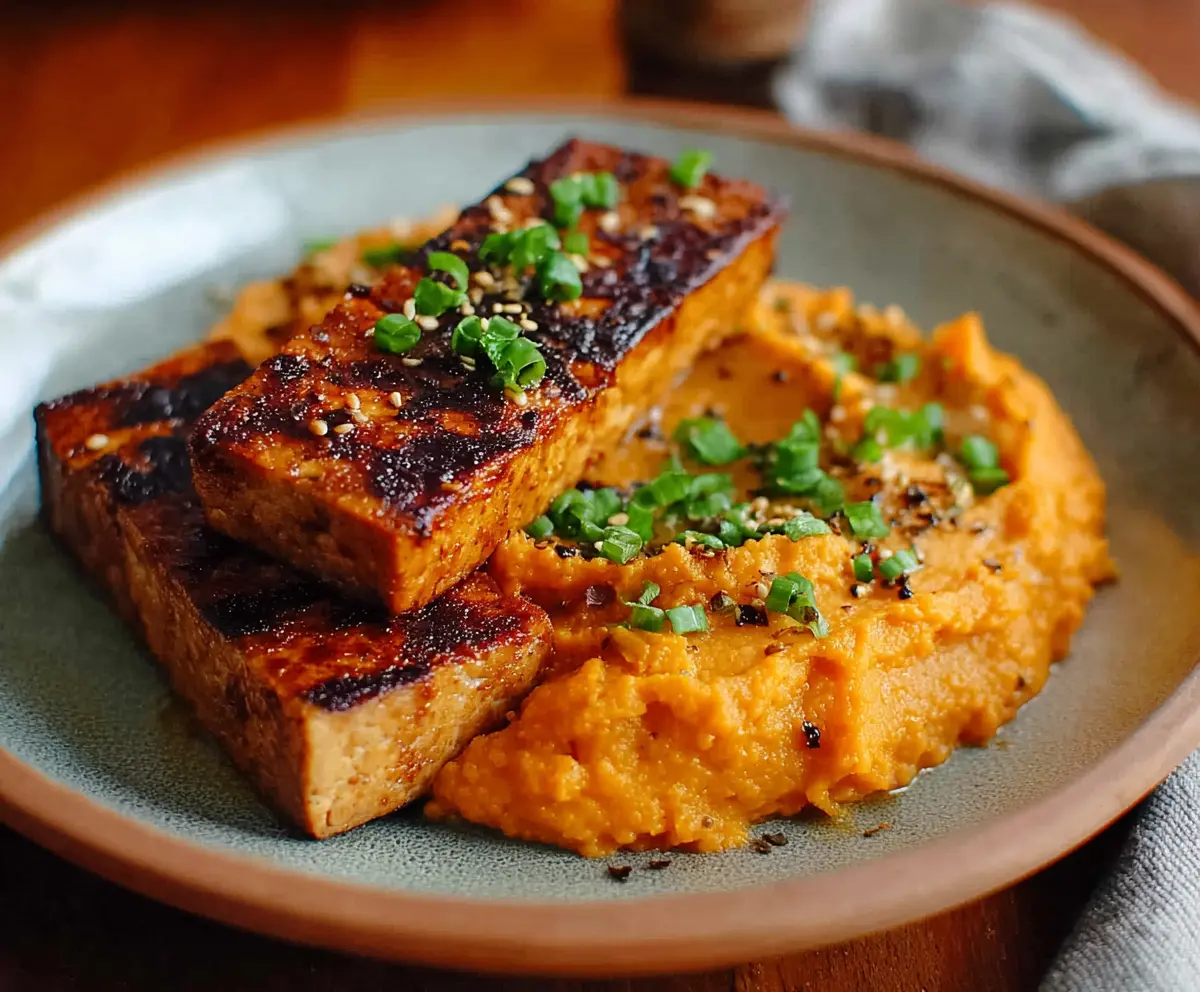 Smoky Tofu Steak with Sweet Potato Mash