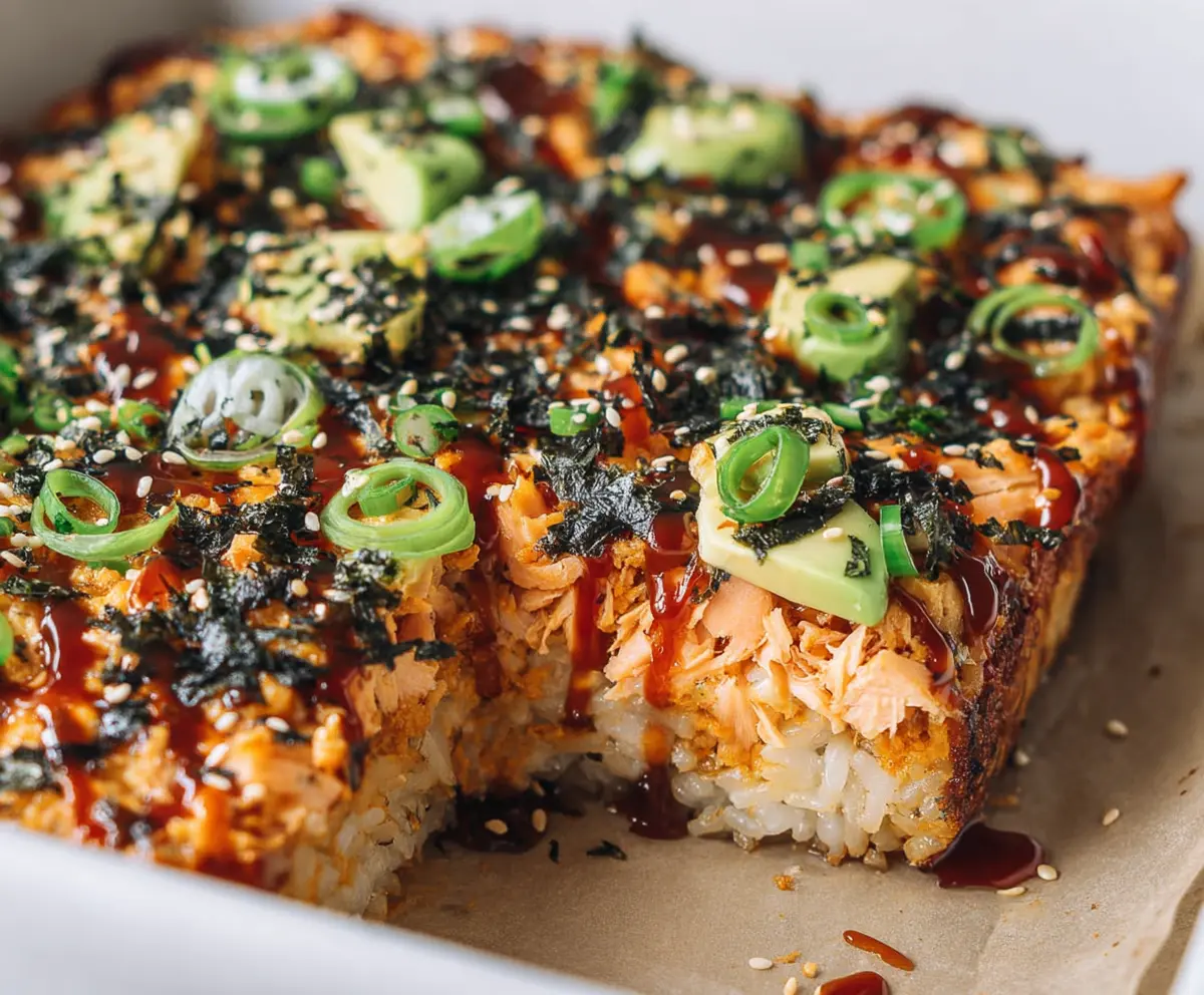 Easy Spicy Salmon Sushi Bake