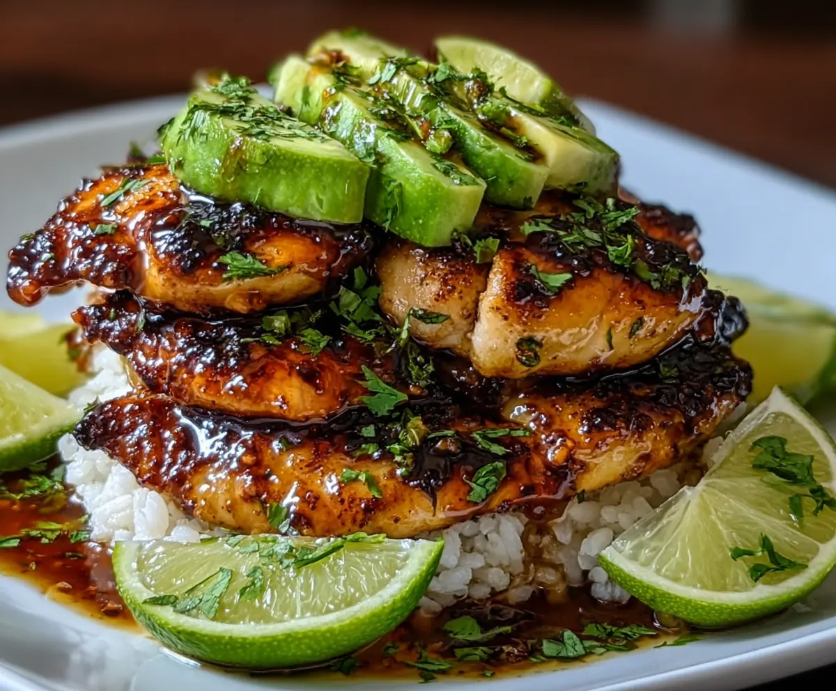 Juicy Tangy Honey Lime Chicken served on a white plate with fresh herbs.