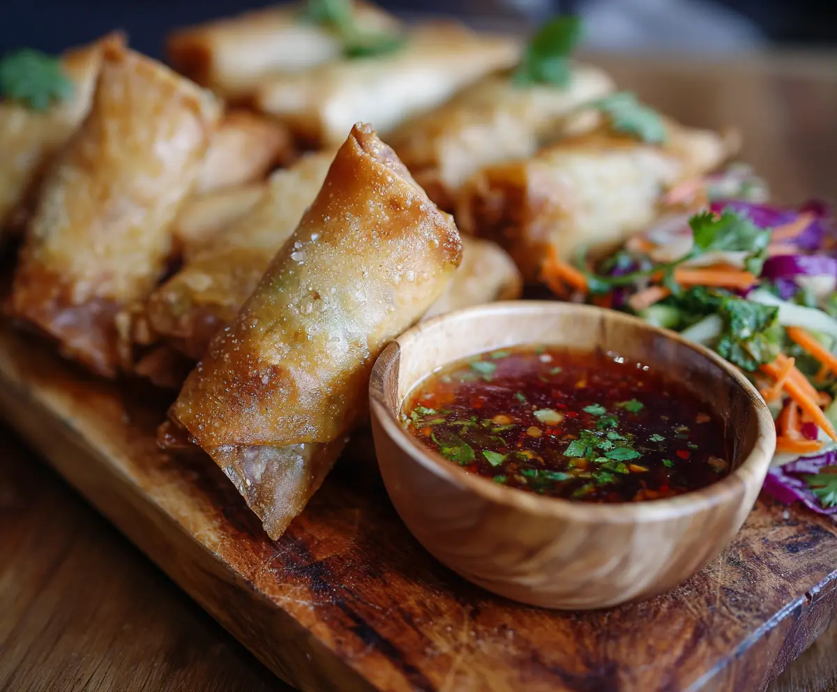 Golden, crispy baked vegetable spring rolls with fresh colorful fillings served on a white plate.
