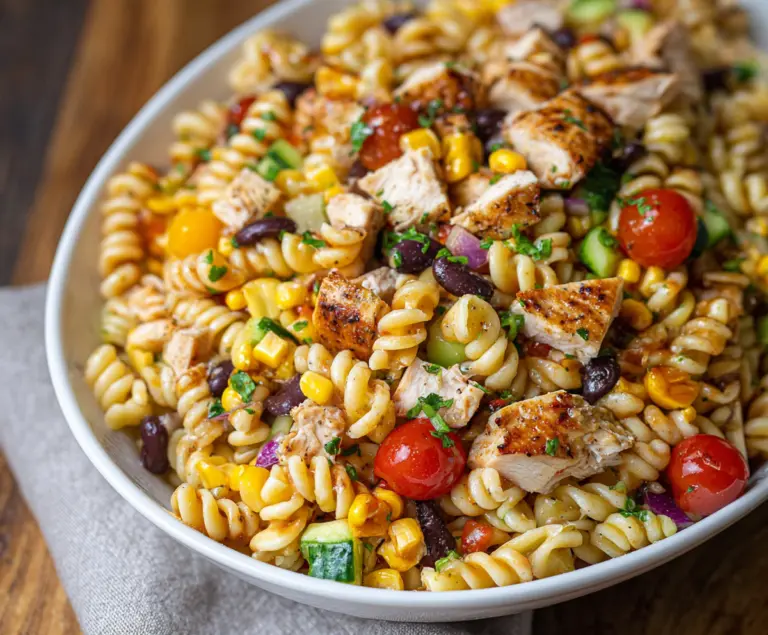 High Protein BBQ Chicken Pasta Salad