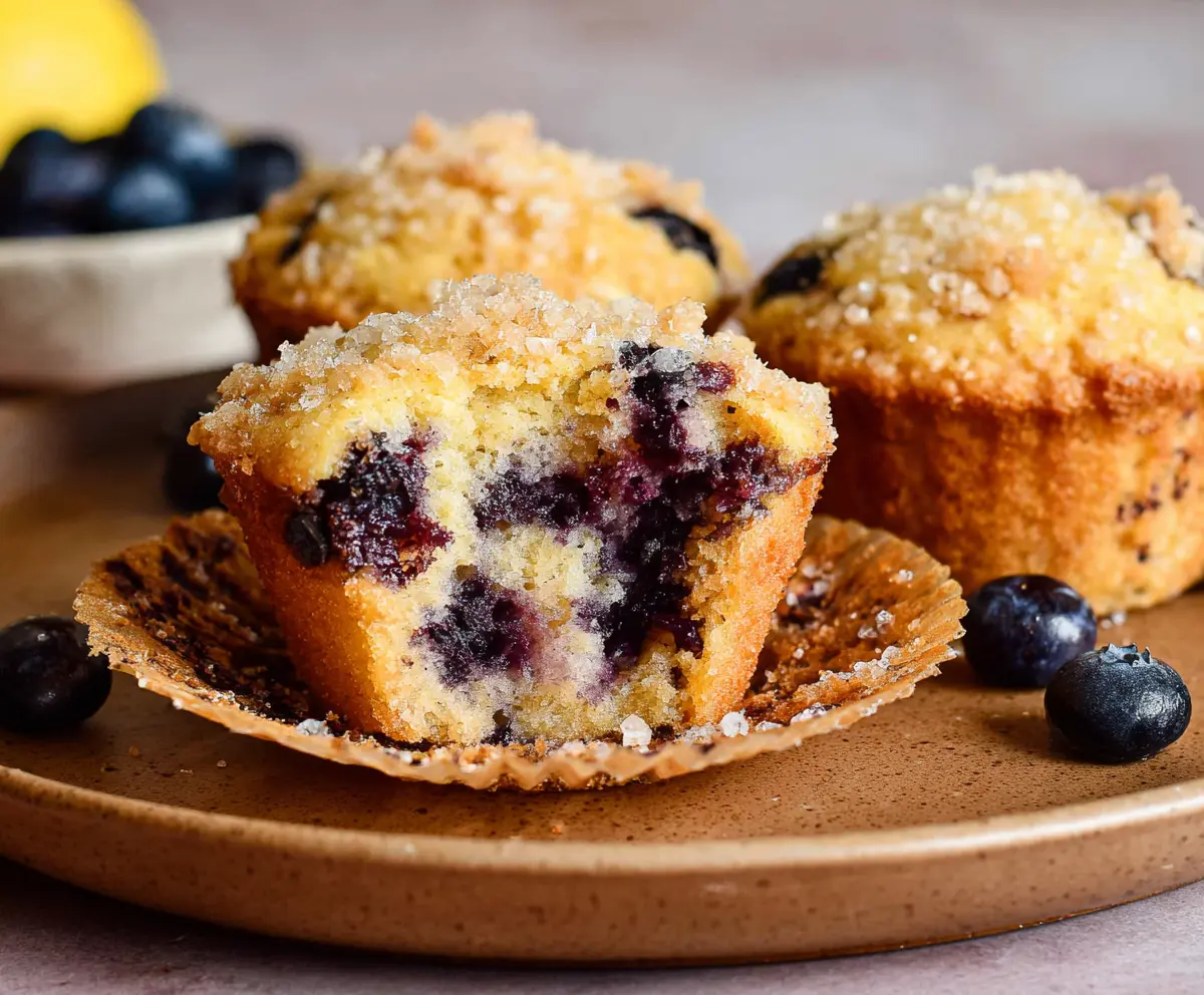 Easy Lemon Blueberry Sourdough Muffins