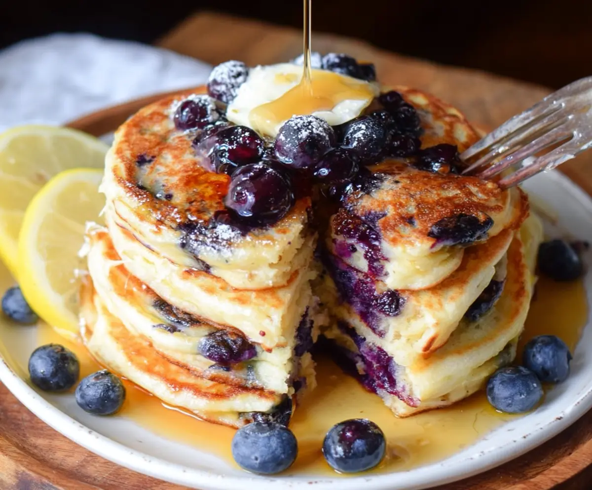Easy Lemon Blueberry Sourdough Pancakes