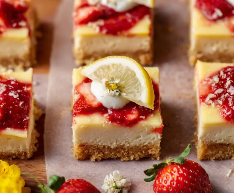 Springtime Strawberry Lemon Cheesecake Bars