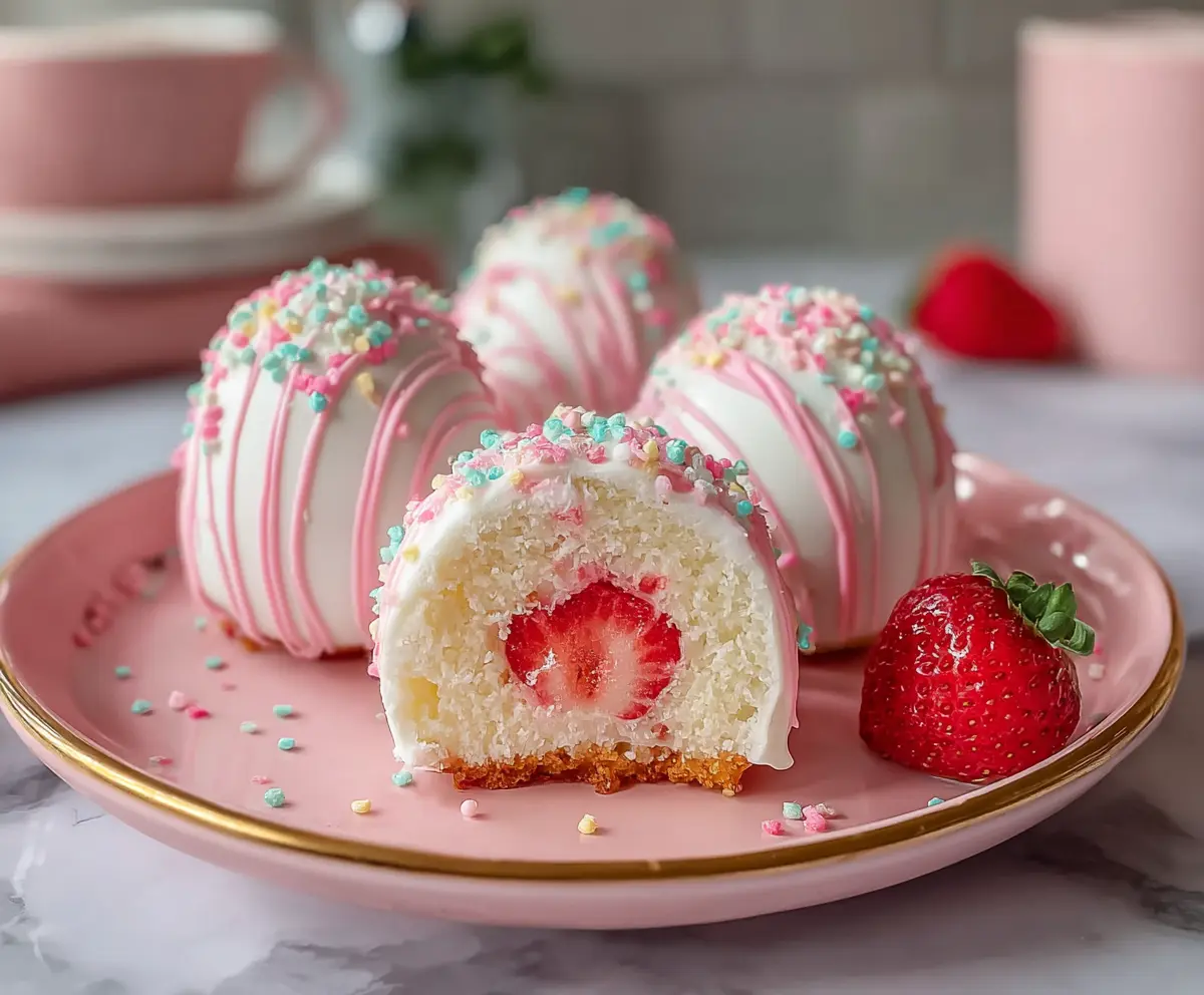 Delicious Strawberry Shortcake Easter Egg Bombs decorated with fresh strawberries and whipped cream for an Easter celebration.