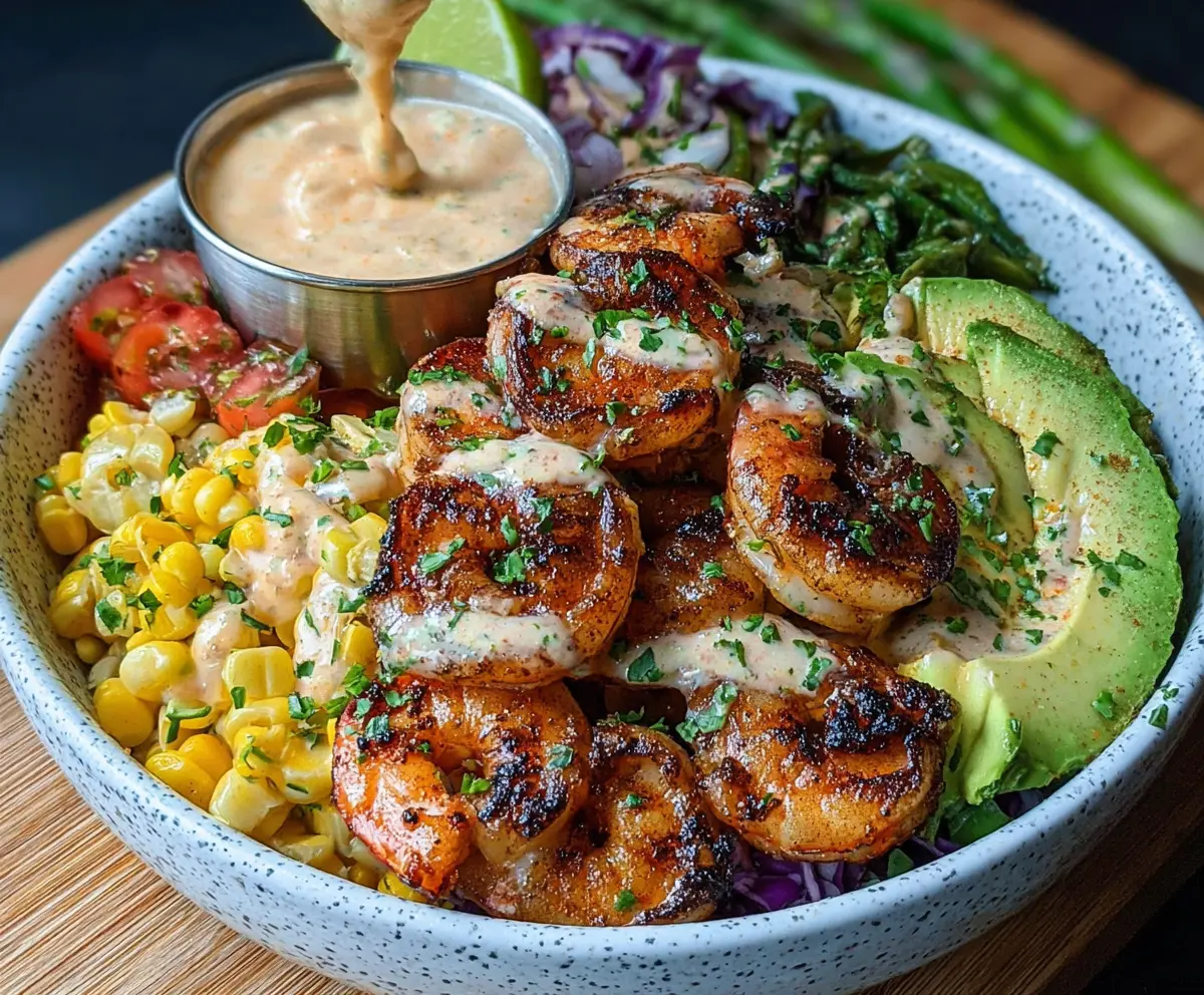 Easy Grilled Shrimp Bowl with Creamy Garlic Sauce