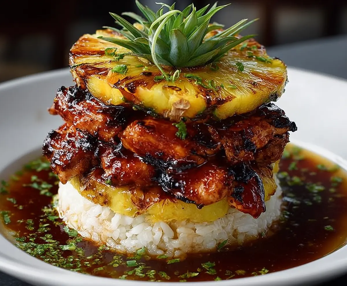 Easy Hawaiian Huli Huli Chicken Stack