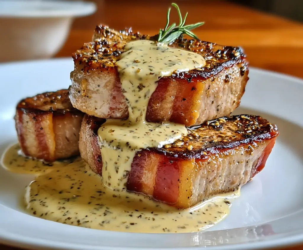 Maple Bacon Pork Chops with Dijon Mustard Cream Sauce