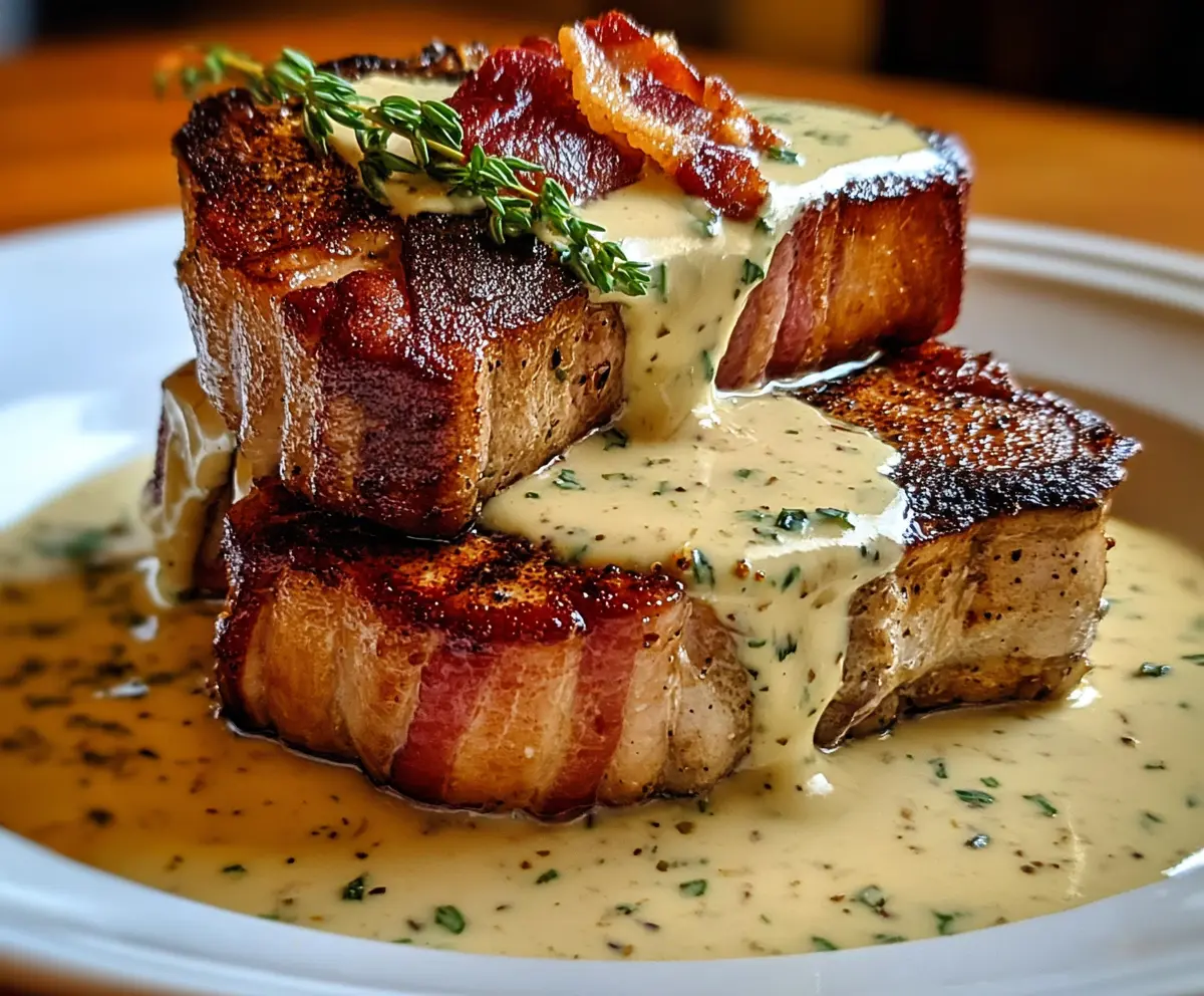 Maple Bacon Pork Chops with Creamy Dijon Sauce