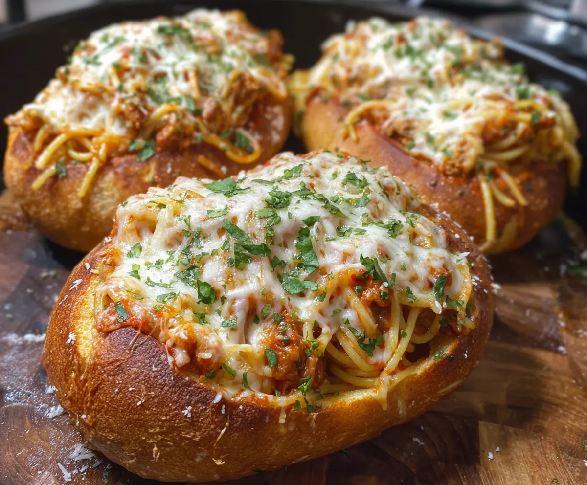 Easy Spaghetti Garlic Bread Bowls