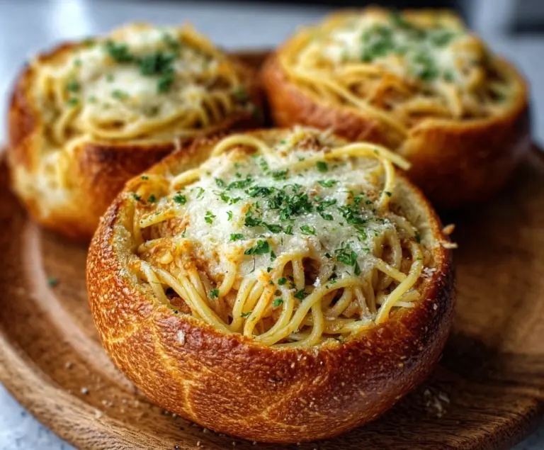 Spaghetti Garlic Bread Bowls